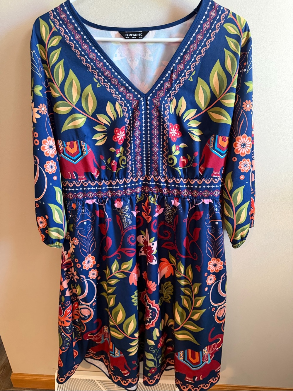 BloomChic Navy V-Neck Long Sleeve Floral Midi Dress
